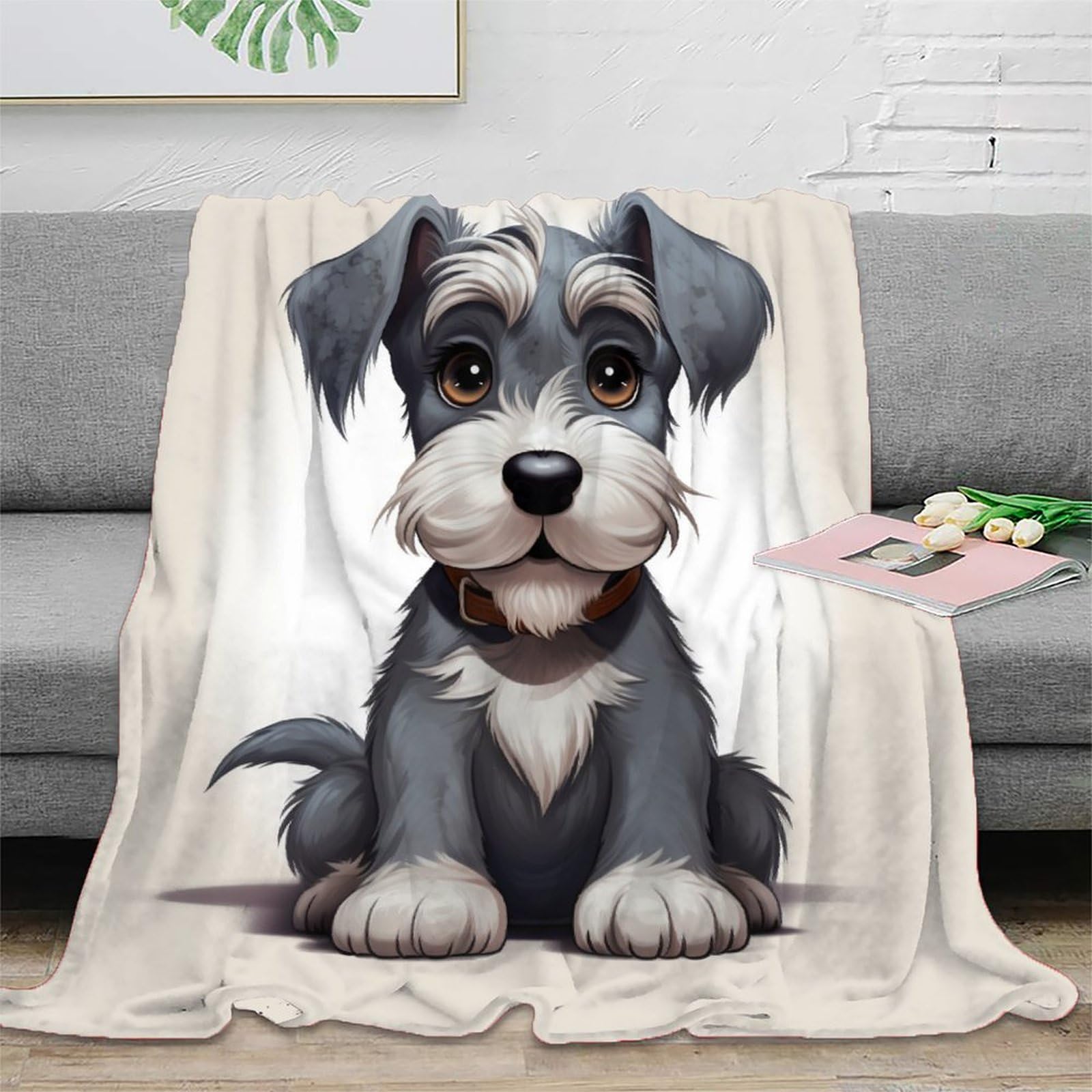 Kkolasxze Style-8 3D Printed Miniature Schnauzer Throw Blanket Fluffy Soft Cozy Super Soft Cozy Fuzzy Warm Throws With Anti-Wrinkle/Anti-Tarnishing Lightweight For Bed And Sofa And Couch, Kids Adults 60X80inch(150X200c