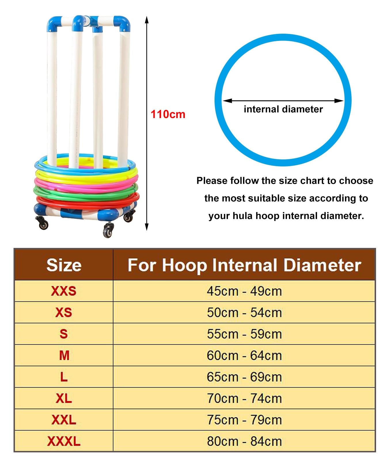 Hula Hoop - Supporto portatile per Hula Hoop con ruote, per riporre gli esercizi e organizzare la stanza dei giochi