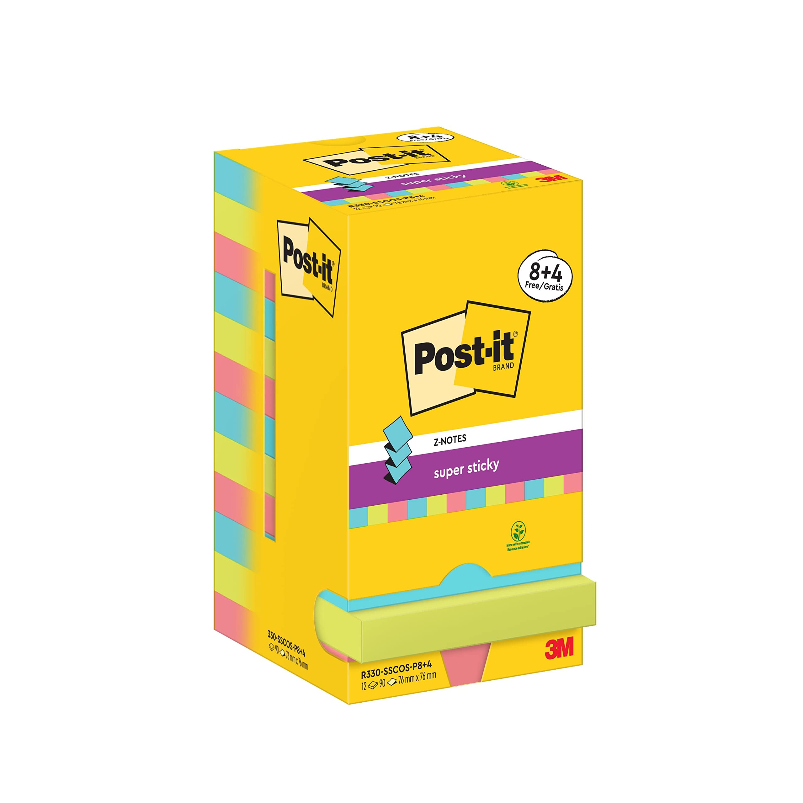 Post-itZ-Notes Cosmic Collection, Pack of 8 + 4 Free Pads, 90 Sheets per Pad, 76 mm x 76 mm - Self-Stick Notes for Note Taking, to Do Lists & Reminders