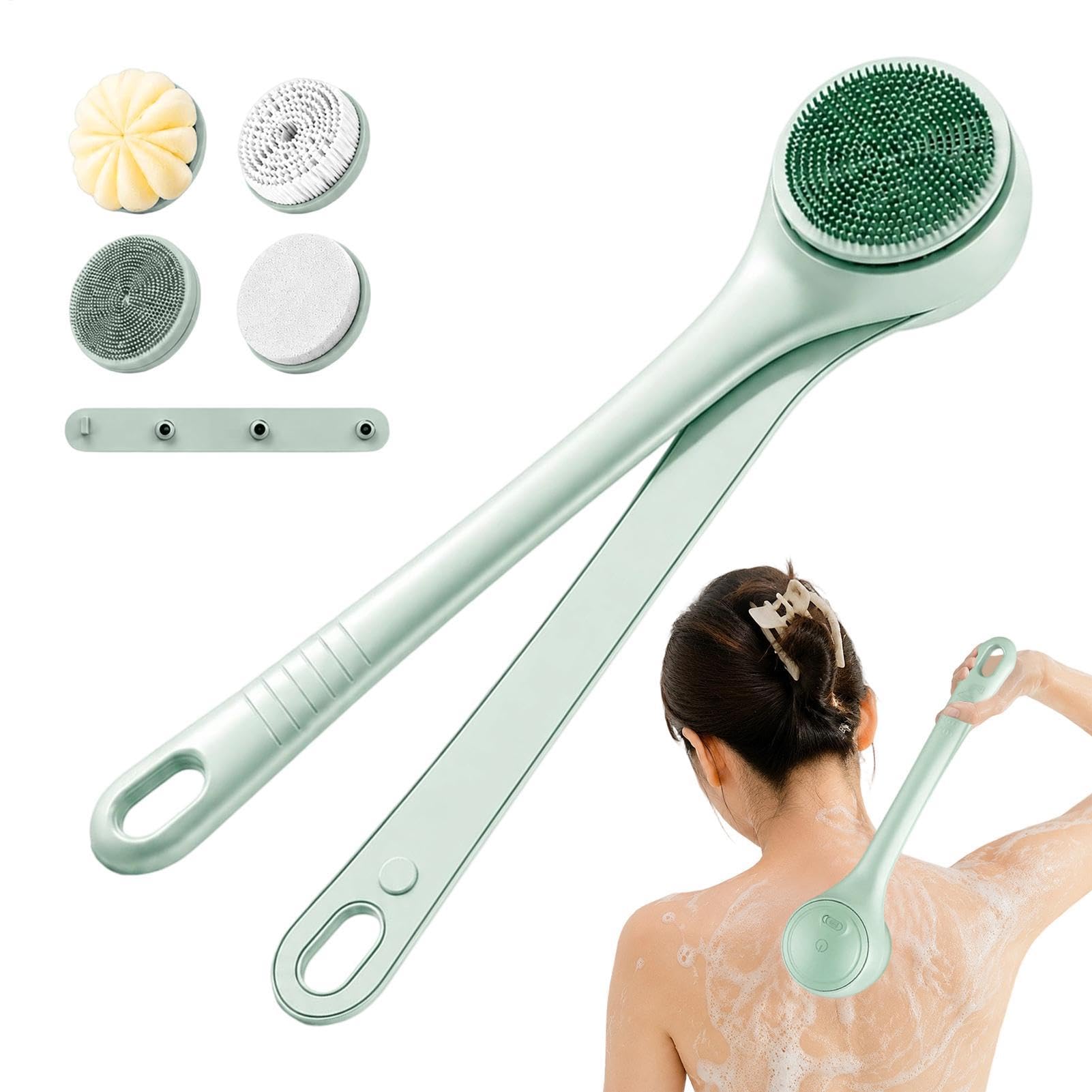 Cepillo Corporal Eléctrico Exfoliante Rotatorio De 2 Velocidades Con 4 | Cepillo Corporal Exfoliante Impermeable con Doble Mango para Cuidar la Piel a Diario en Baño Spa