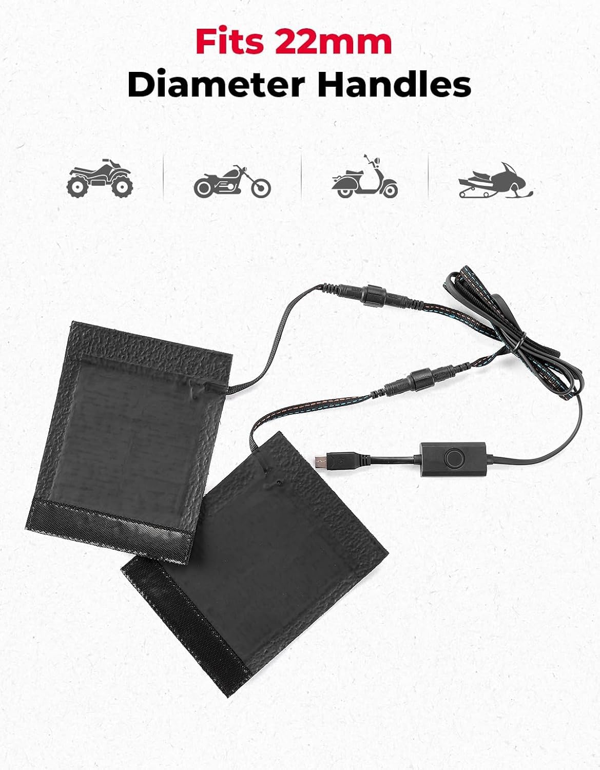 KEMIMOTO Poignées chauffantes de moto, 5 niveaux, chauffage de guidon de type C, coussinets chauffants étanches IP67 pour guidon de moto de 22 mm