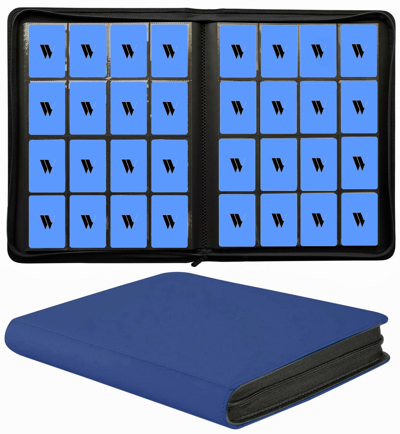 16 Pocket Card Binder, 1000+ Premium Zip Trading Card Binder, Double Sided Pocket Card Binder Album, Ringless Card Folder for MTG, TCG, Sports Card (Blue, 16Pockets) : Toys & Games