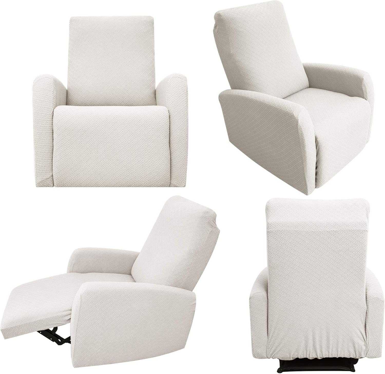 Obytex 4 Pieces Stretch Recliner Chair Cover Polyester and Spandex Upgrade Pattern Couch Covers Dog Cat Pet Slipcovers Furniture Protectors,Machine Washable (Recliner, Style2 Cream)