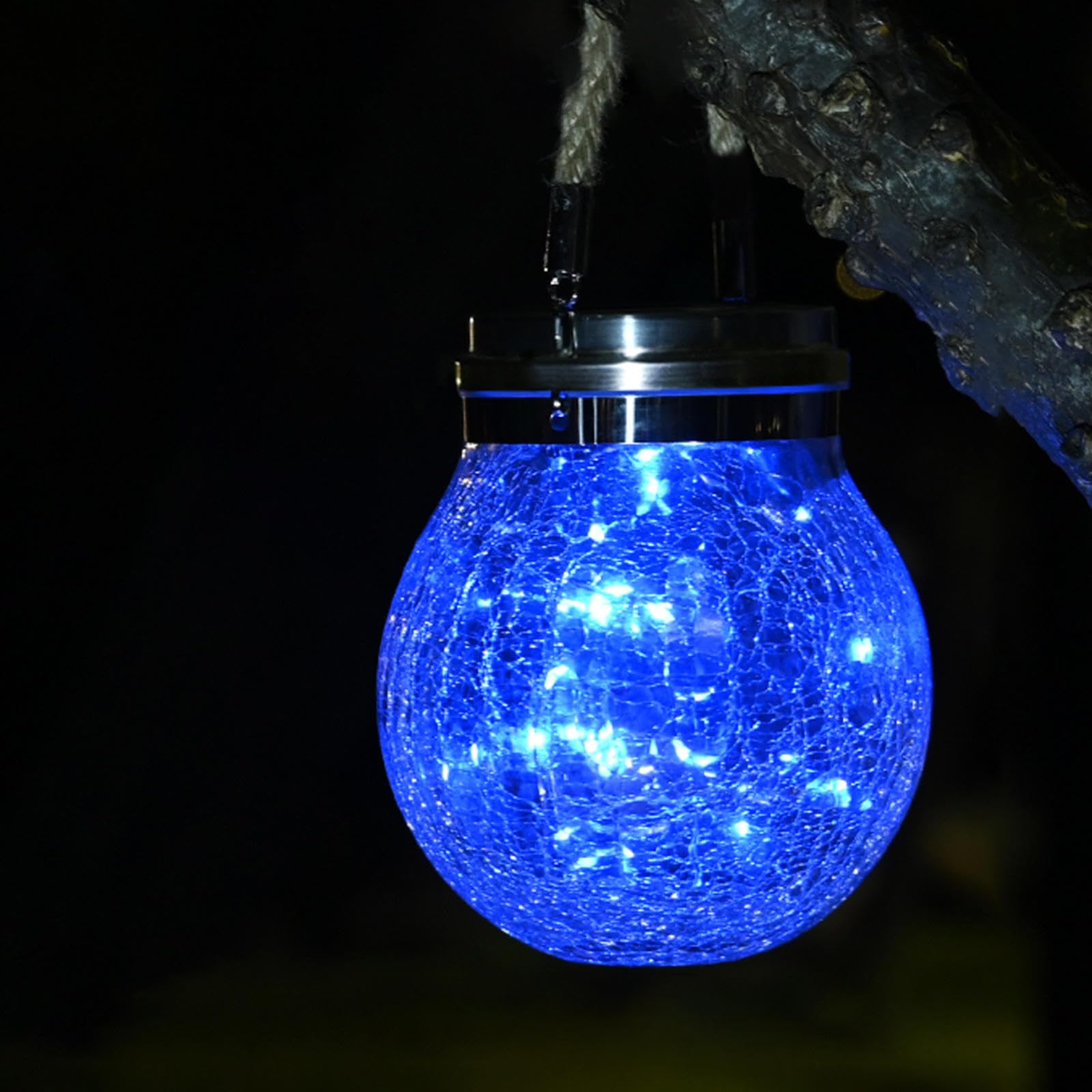 CUTEBAOO Solar Lantern Crackle Glass Ball, Amber Warm Solar Lanterns Outdoor Waterproof Solar Garden Decor Patio Lights with 2 Modes Hanging Solar Lights Outdoor Decorative Lantern,Blue-1pcs
