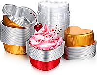 Vista 10 de Honeydak 100 juegos de moldes para hornear en forma de corazón, mini molde de aluminio de 3.4 onzas, lata desechable para cupcakes con tapas