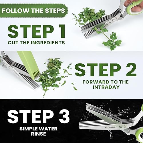Miniatura 6 de KitchShears - Tijeras de hierbas con 5 cuchillas y cubierta, cortador de hierbas de acero inoxidable de alta calidad para hierbas de cocina y