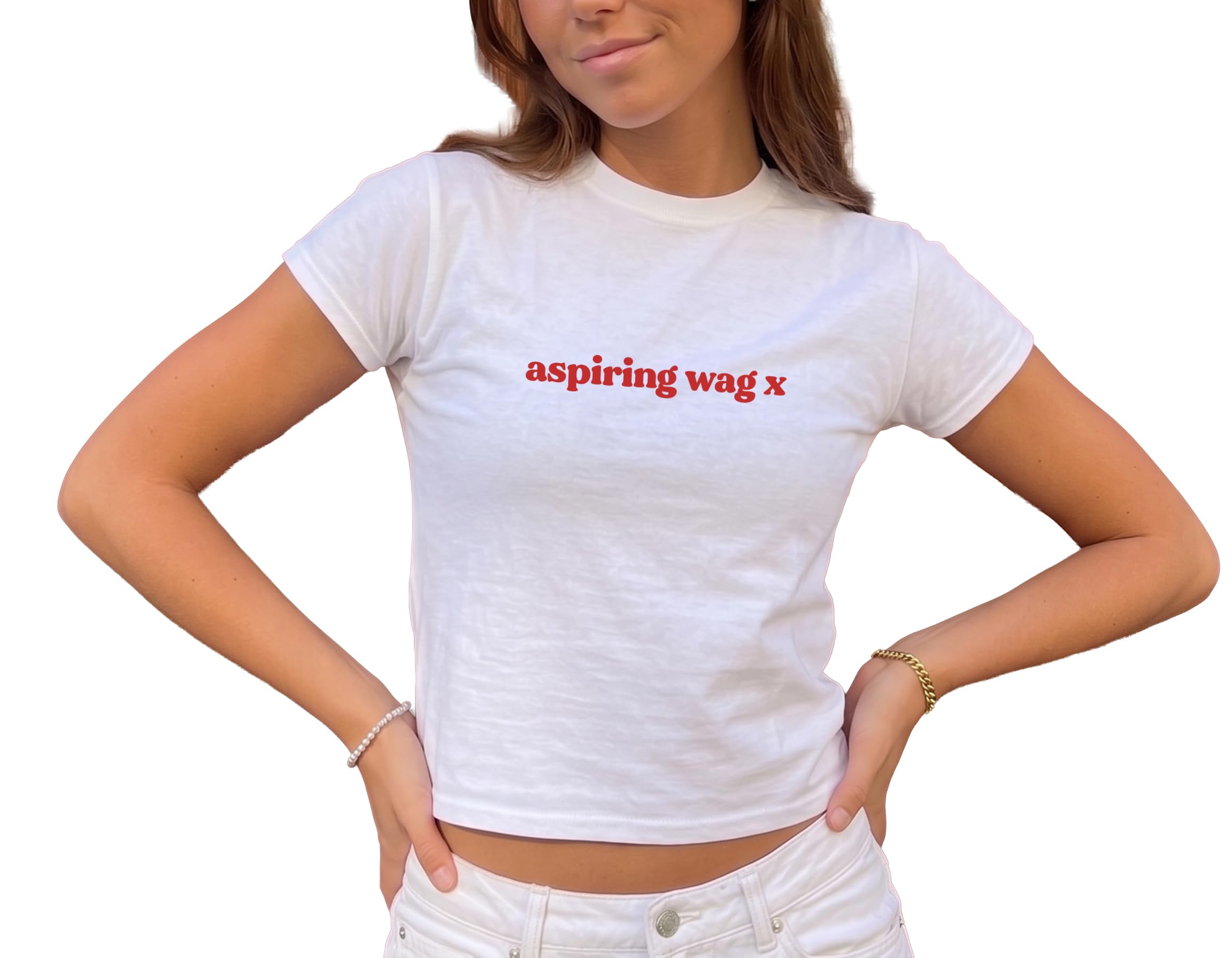 Sanfran Clothing Aspiring Wag Baby Tee T-Shirt Top World Football Shirt England Scotland Country Team 2026 Soccer Womens Flag Varsity Shirt White (Red Text) - XL — image 1