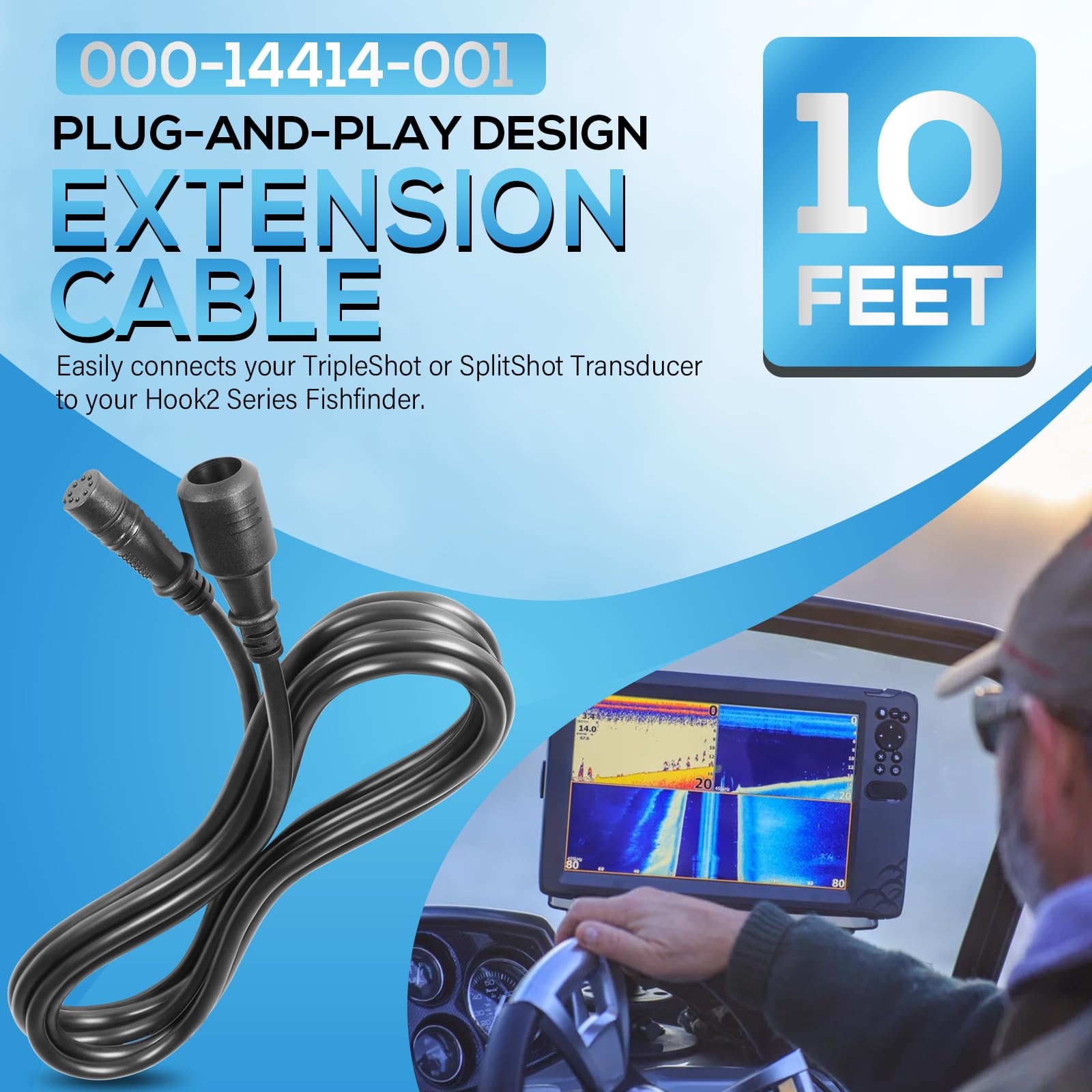 Bonbo 000-14414-001 Extension Cable 10' for Lowrance TripleShot/SplitShot Transducer for Lowrance HOOK2 Series Fishfinder (10FT)