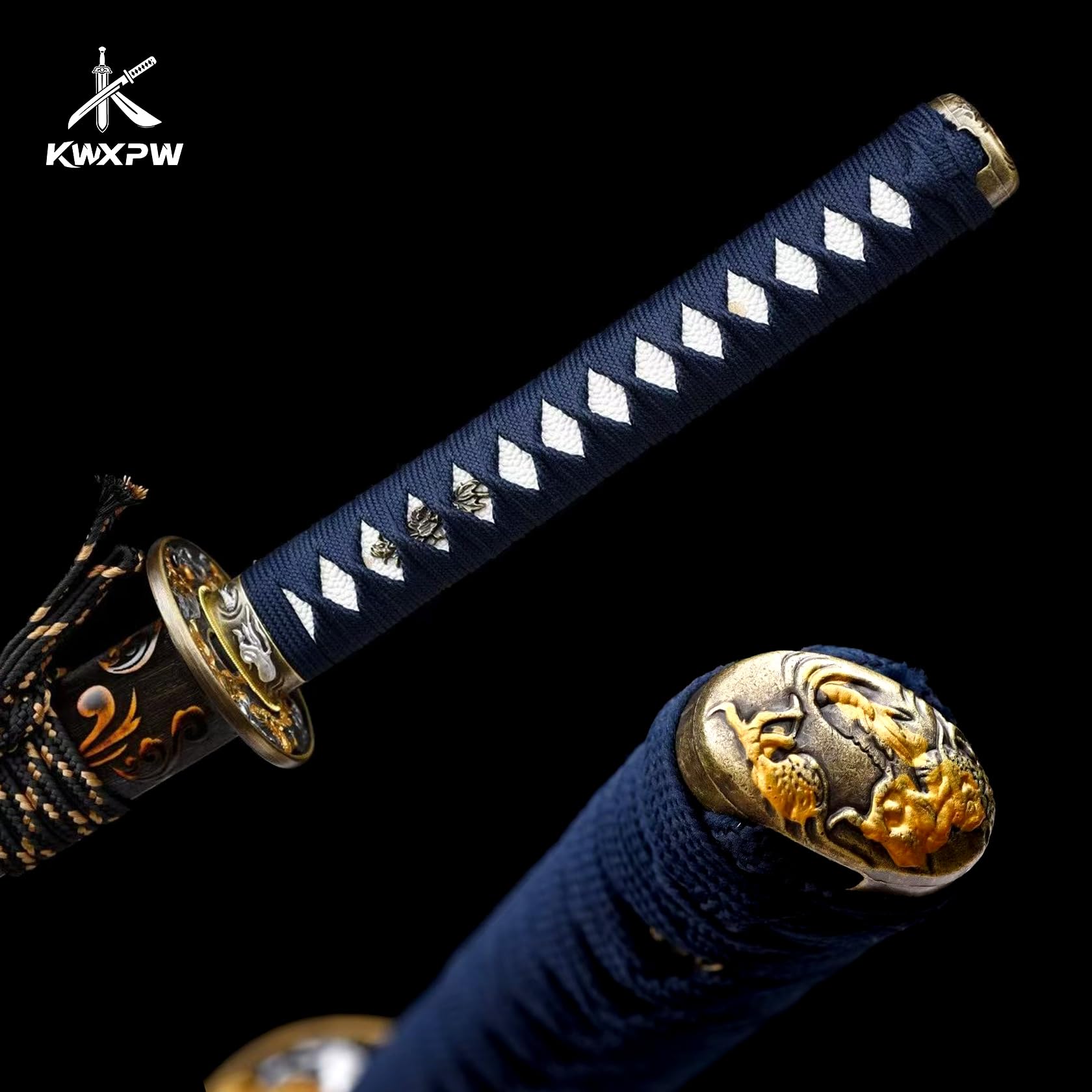 103cm Japanisches Katana-Schwert,Federstahl Samurai-Schwert,Holz Saya mit Gravur,handgefertigt traditionelles Samuraischwert für Display,Cosplay,Requisiten,Geschenke,Training