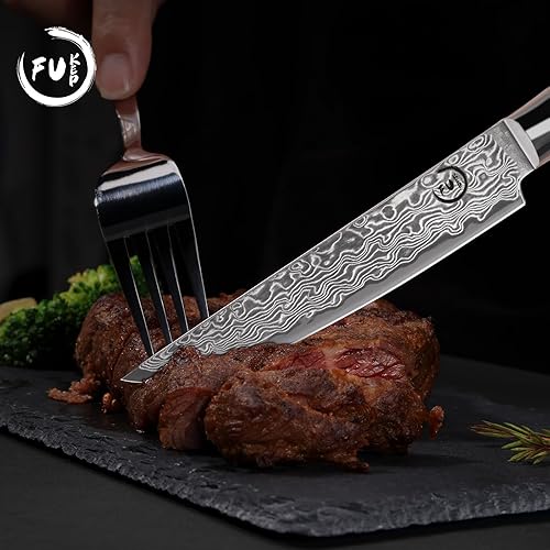 Miniatura 7 de Fukep Juego de 4 cuchillos para carne, súper afilados de 5 pulgadas, juego de cuchillos de carne de damasco japoneses VG10 con núcleo de acero de 73