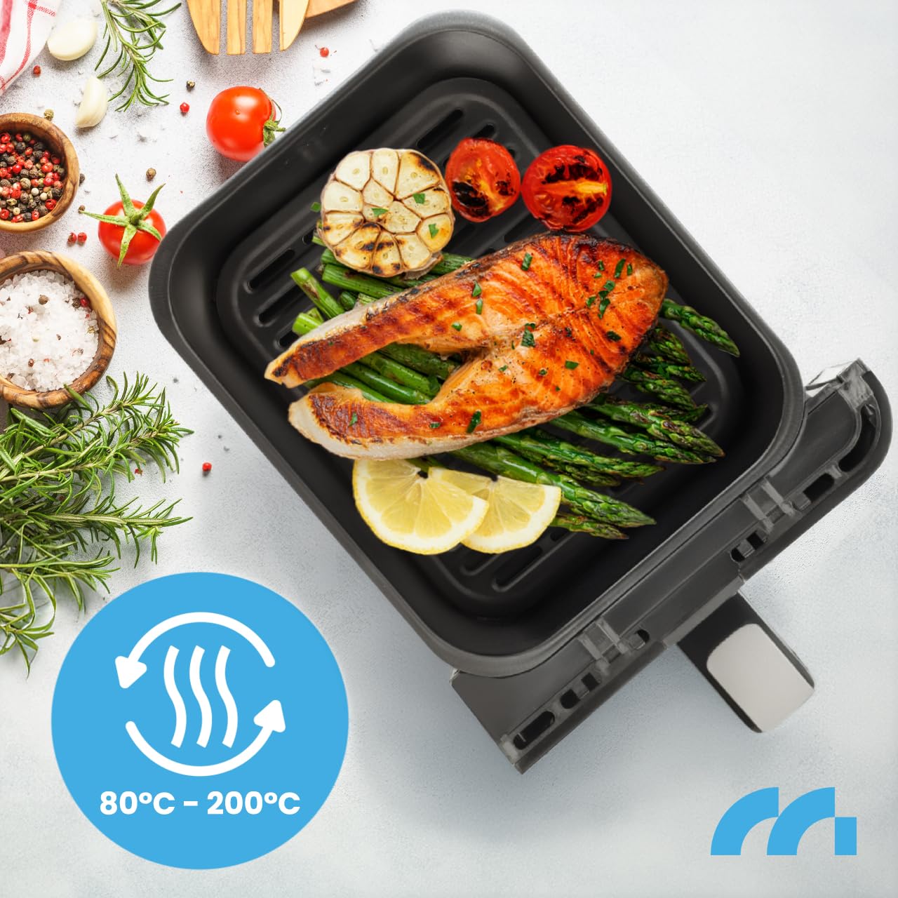 MalTec Frytkownica na gorące powietrze XL, 2 komory z okienkiem, 10 l Airfryer, ekran dotykowy, 2800 W, 10 programów, frytkownica bez oleju i gotowanie niskotłuszczowe