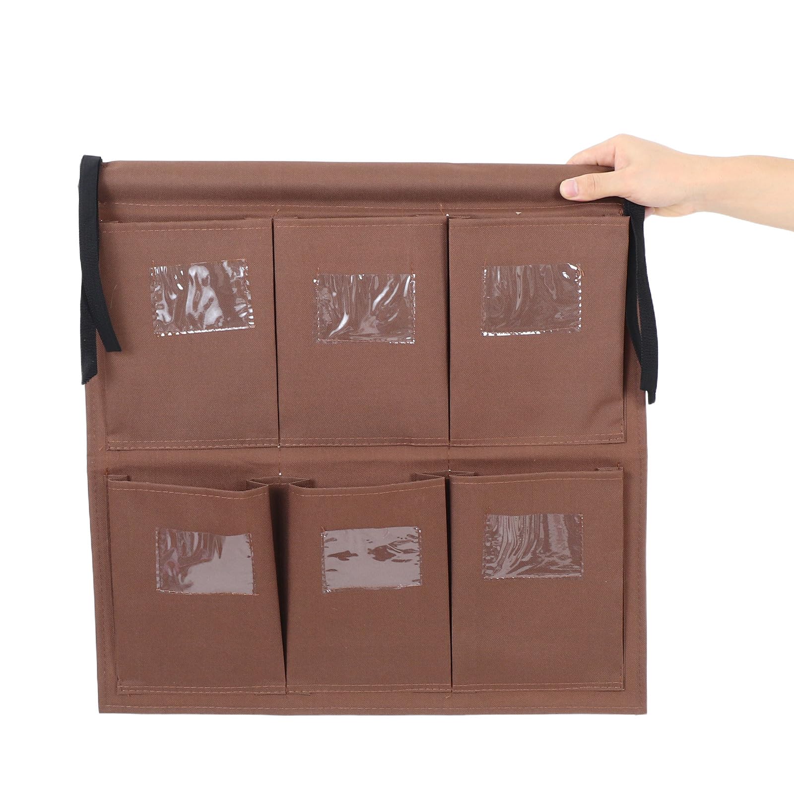 PRETYZOOM Paquet de Rangement pour Chariot de Ménage en Tissu Résistant, Poche Transparente pour Étiquette, Paquet Multifonction 6 Compartiments Café pour Organisation en Hôtel et Nettoyage