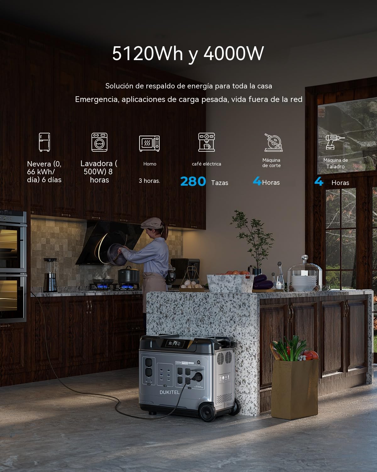 OUKITEL P5000PRO Estación de Energía Portátil 5120Wh Generador Solar 4000W Gran Capacidad Fuente de Reserva Máx Carga Solar 1000W Para Obras Autocar Cortes De Luz Largos