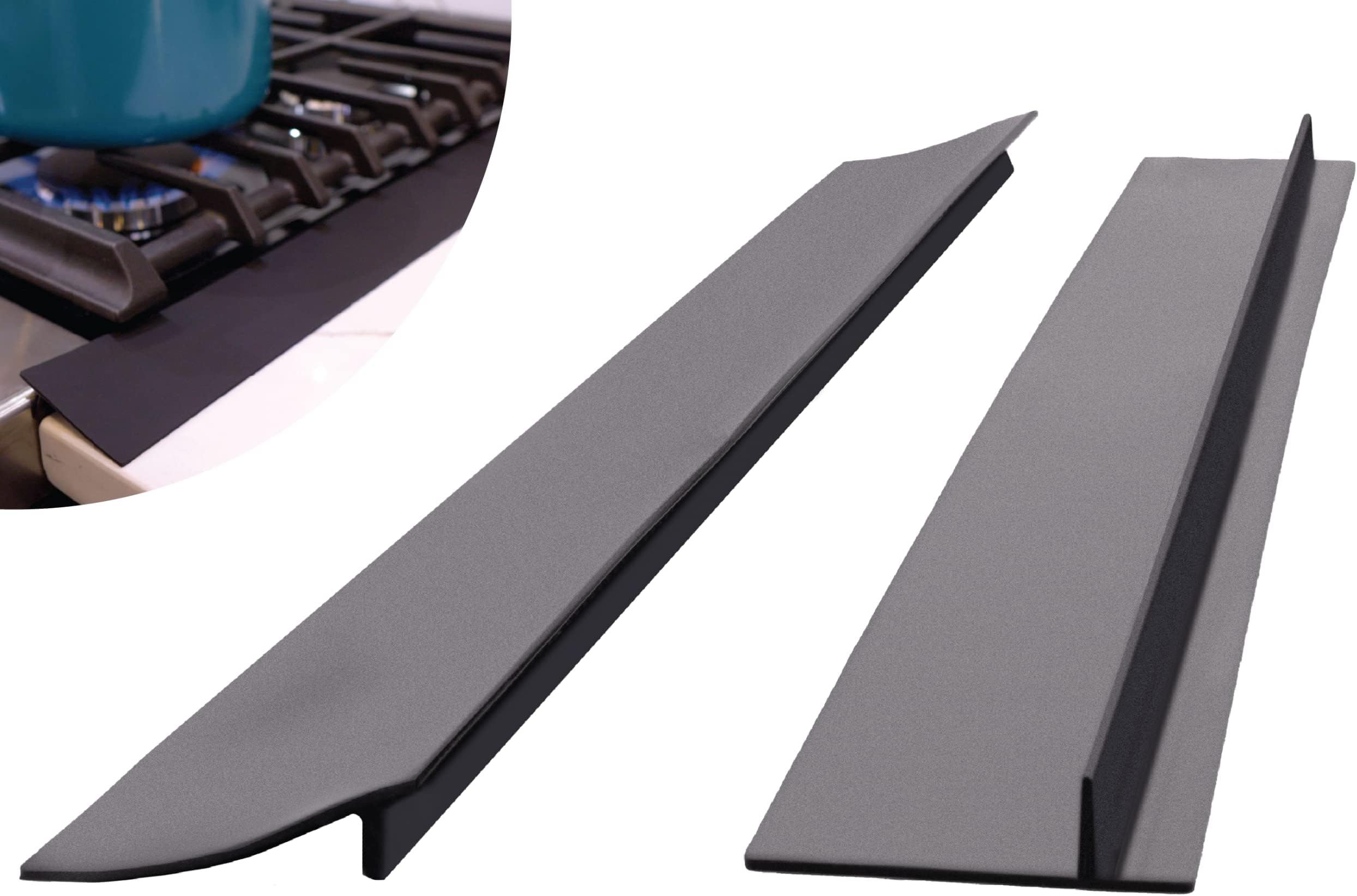 S&T INC. Stove Gap Covers, Silicone Stove or Oven Gap Filler, Heat Resistant Crumb Guards, 25 Inch x 2.3 Inch, Matte Black, 2 Pack