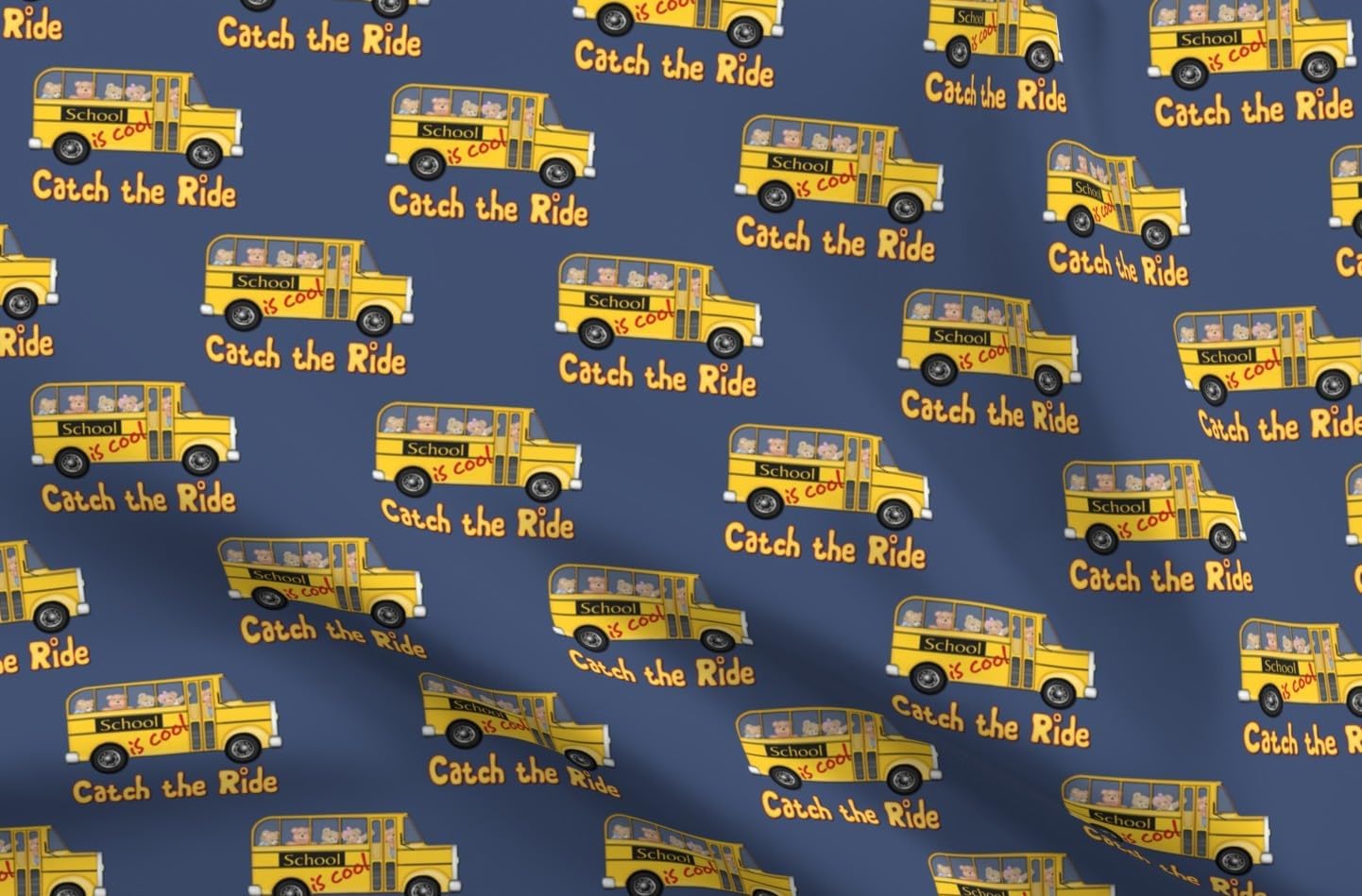 Spoonflower Fabric - School Cool Blue Bus Fun Cute Back Yellow Animals Bear Printed on Organic Cotton Sateen Fabric by The Yard - Sewing Quilting Apparel Home Decor