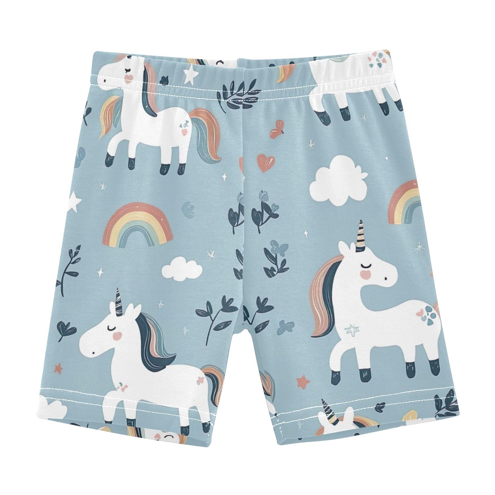 CHIFIGNO Cute Cartoon Unicorns Blue Bike Shorts for Girls Cartwheel Shorts Breathable Under Dress Biker Short 4T