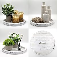 Vista 5 de Bandejas decorativas, bandeja de centro de mesa, bandejas redondas de madera rústica, bandeja para velas, bandeja de jarrón, bandeja de servir