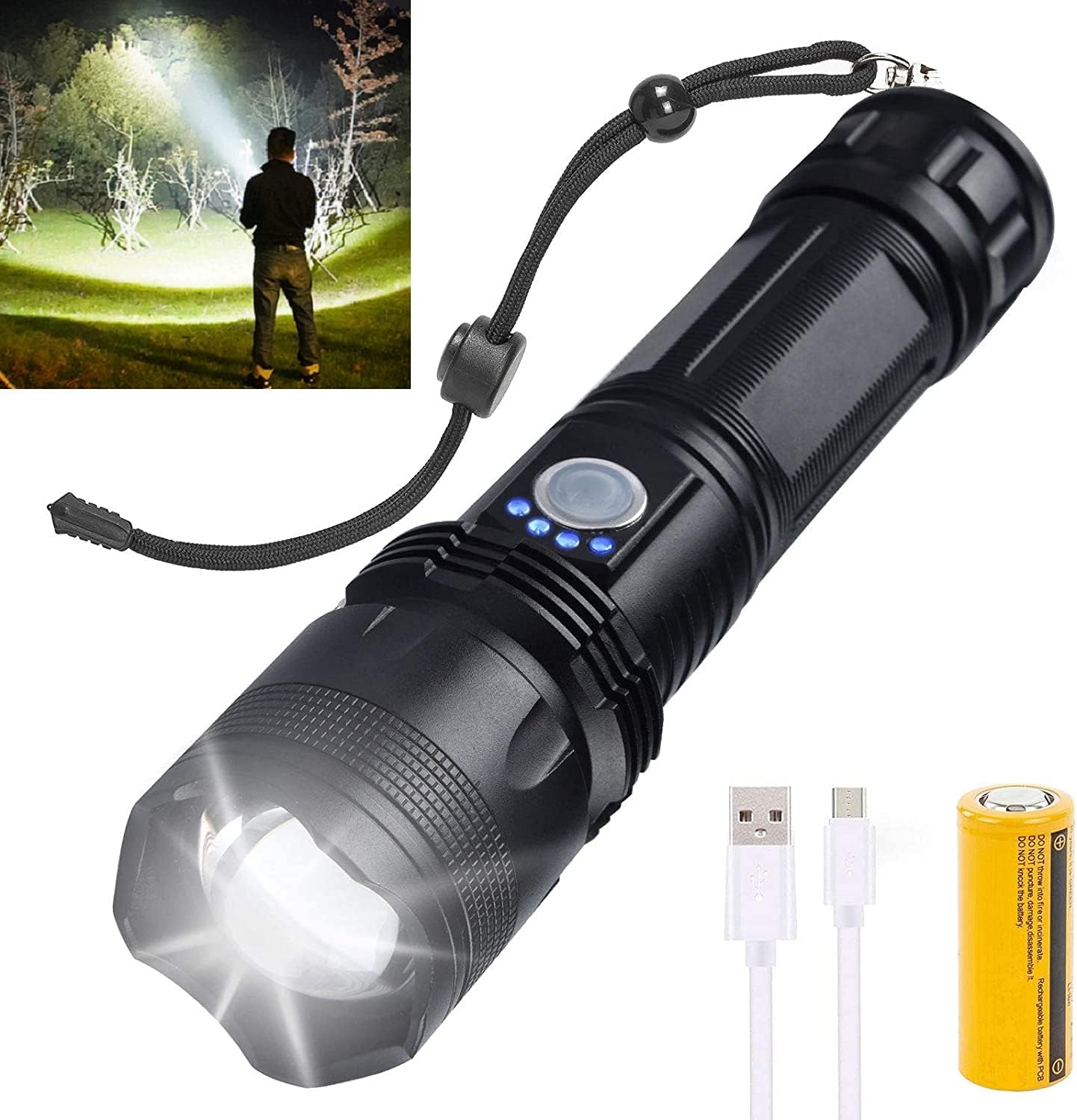 Rechargeable LED Flashlights High Lumens, 10000 Lumens Super Bright Powerful Tactical Flashlights with 26650 Batteries Included, Zoomable, 5 Modes, Waterproof Flashlight for Emergencies : Tools & Home Improvement