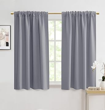 PANELSBURG Black Out Curtains 48 Inch Long, Thermal Insulated Rod Pocket Short Blackout Drapes for Kitchen Bathroom Bedroom Small Window, 34 W x 48 Length, Light Grey