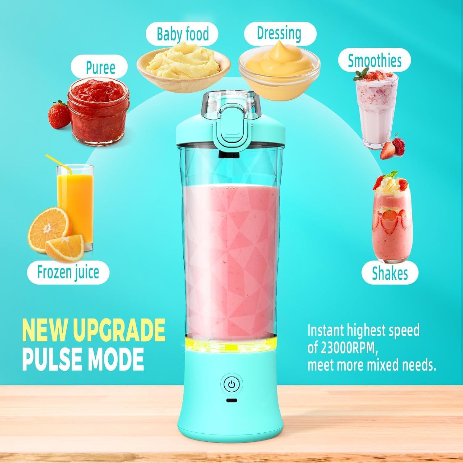 Portable Personal Blender 17oz/500ml Juicer, 175W Personal Size Blender, Great for Smoothies, Ice Blending, Juicing and Food Processing, Small, Convenient and Versatile