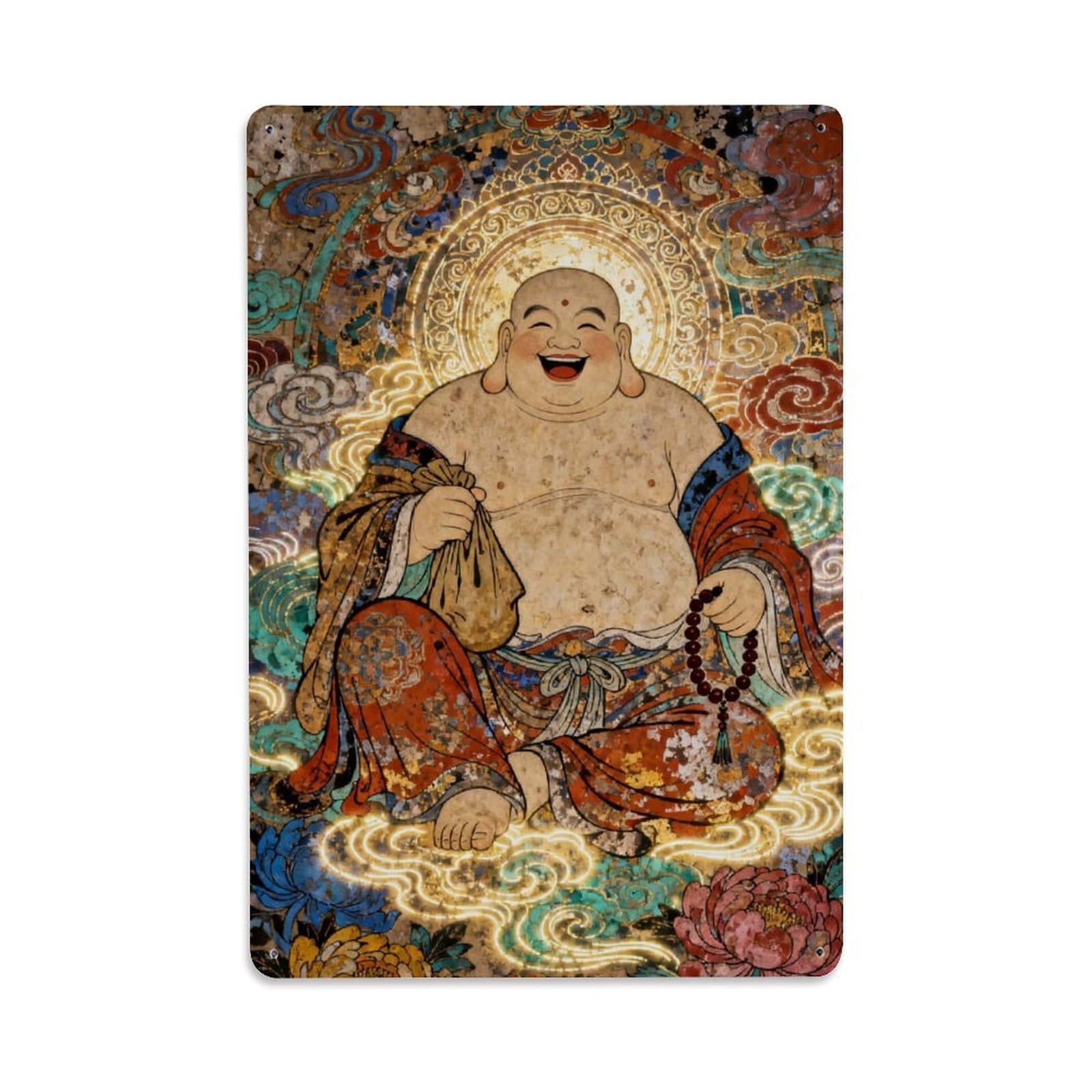 Spiritual Sacred Healing Nature Zen Maitreya Future Buddha Metal Tin Sign Plaque Wall Decor for Cafe, Man Cave, Club Bar, Office, Home Garden Round Metal Poster 8x12Inch