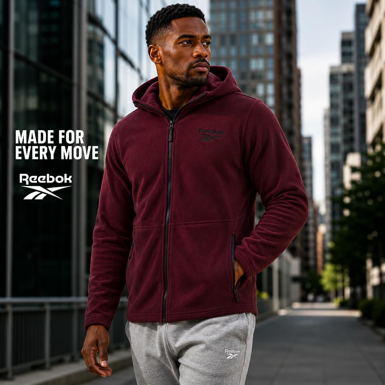Reebok Mens Fleece Jacket - Lightweight Polar Fleece Zip Up Winter Jackets for Men - Gym Workout Running Outdoor Mens Jacket