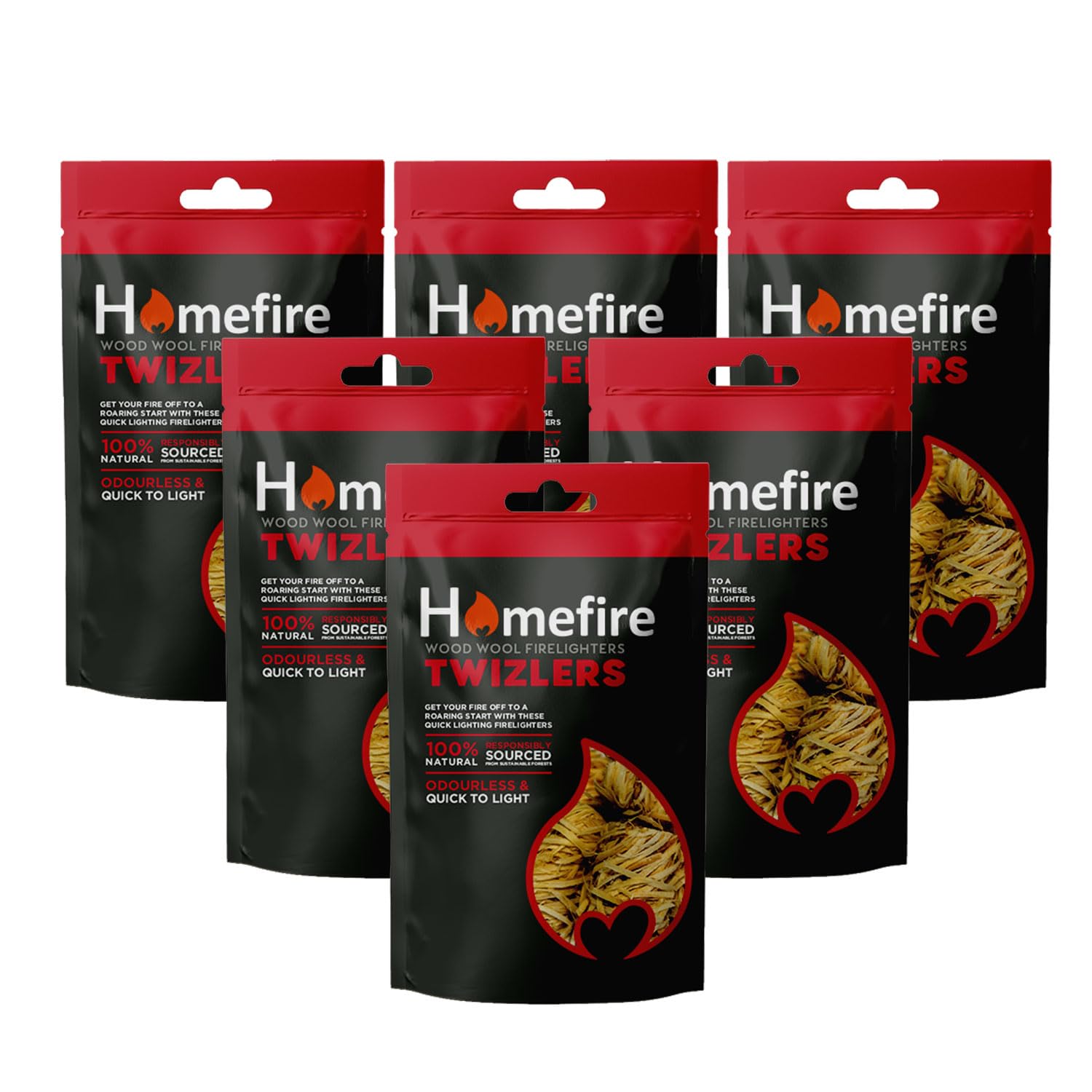 Homefire Natural Odourless Wood Wool Firelighters for Wood Burners, Open Fires, Multi-fuel Stoves and Pizza Ovens (6 Packs)