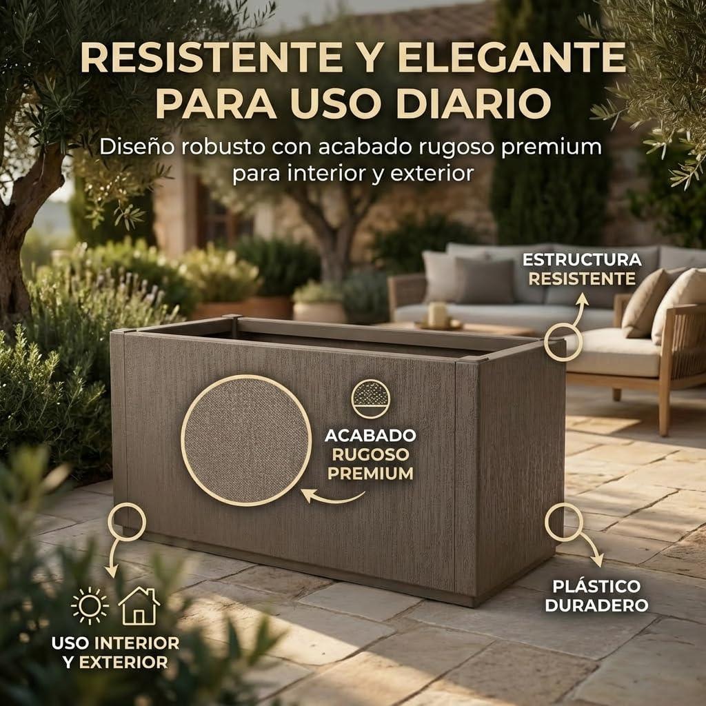 Pincho Jardinera Decorativa Grande para Interior y Exterior - Macetero Efecto Piedra de 80x36x35 cm, Ideal para Plantas Naturales y Orquídeas, Macetas Decorativas Modernas (1, 80X36X35cm CASTAÑO)
