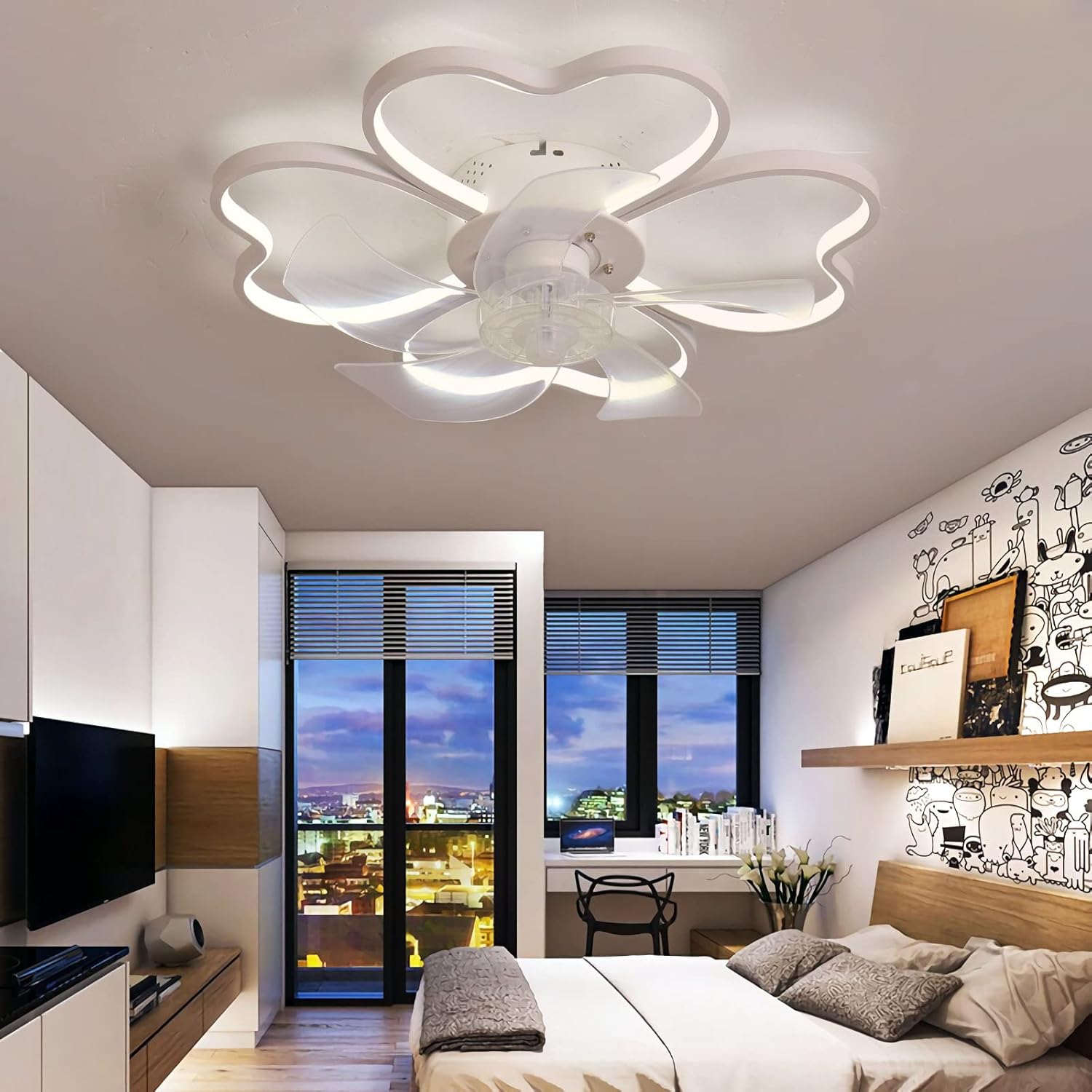 YUEGOO Ceiling Fans with Lamps,Silent Flower Chandelier with Fan Creative Design for Living Room Bedroom Ceiling Fan with Light and Remote Control