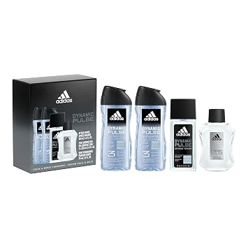 Adidas Dynamic Pulse 4 Piece Gift Set, Notes of Mint, Apple, and Wood, Mens Fragrance, Long Lasting, Sporty Fragrance