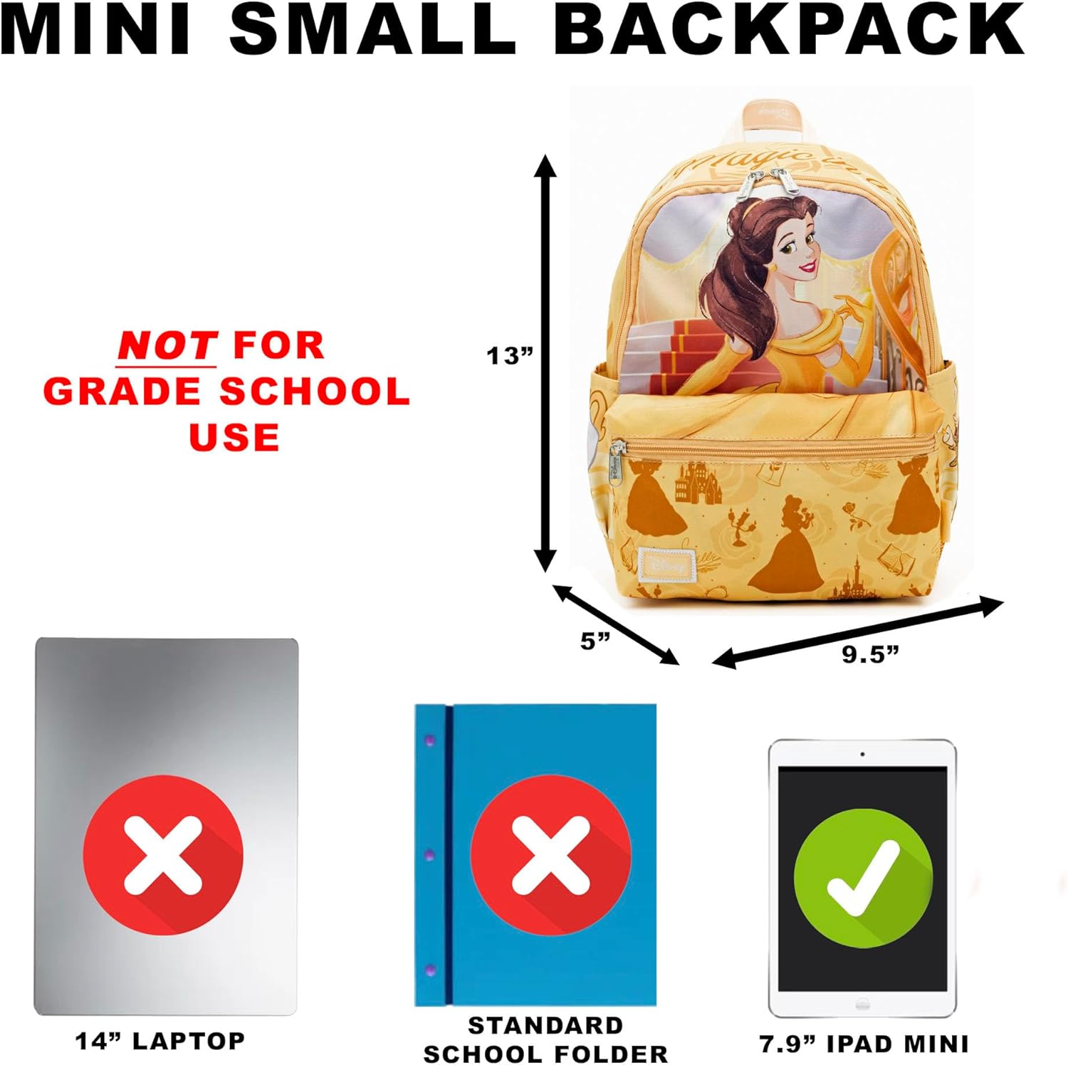 Beauty and the Beast - Belle 13"" Nylon Deluxe Daypack, Yellow, A25233 - Image 2