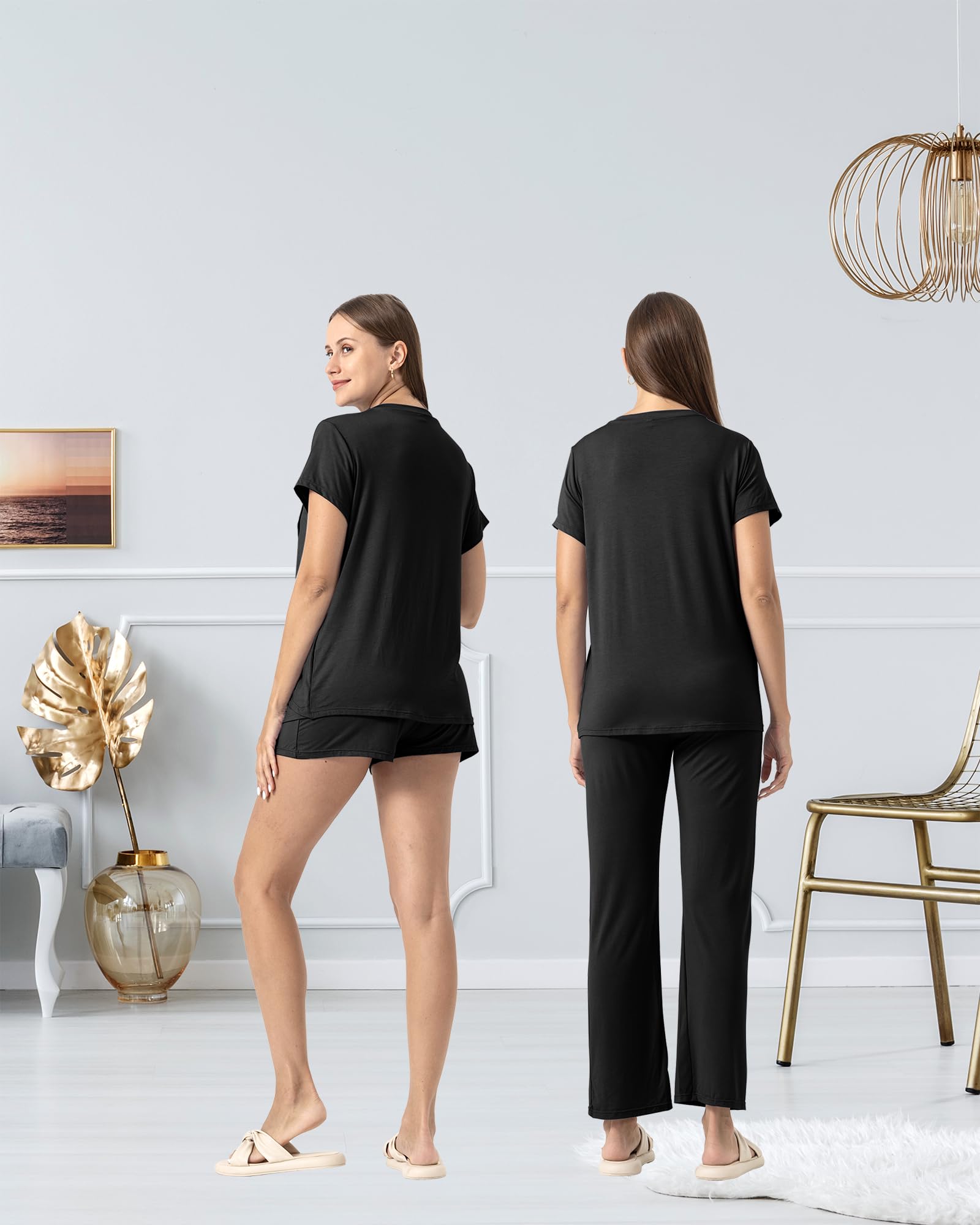 SUNNYBUY Set di 3 pigiama da allattamento dopo la nascita, casual, morbido, pigiama premaman, biancheria da notte, loungewear, strato di abbigliamento