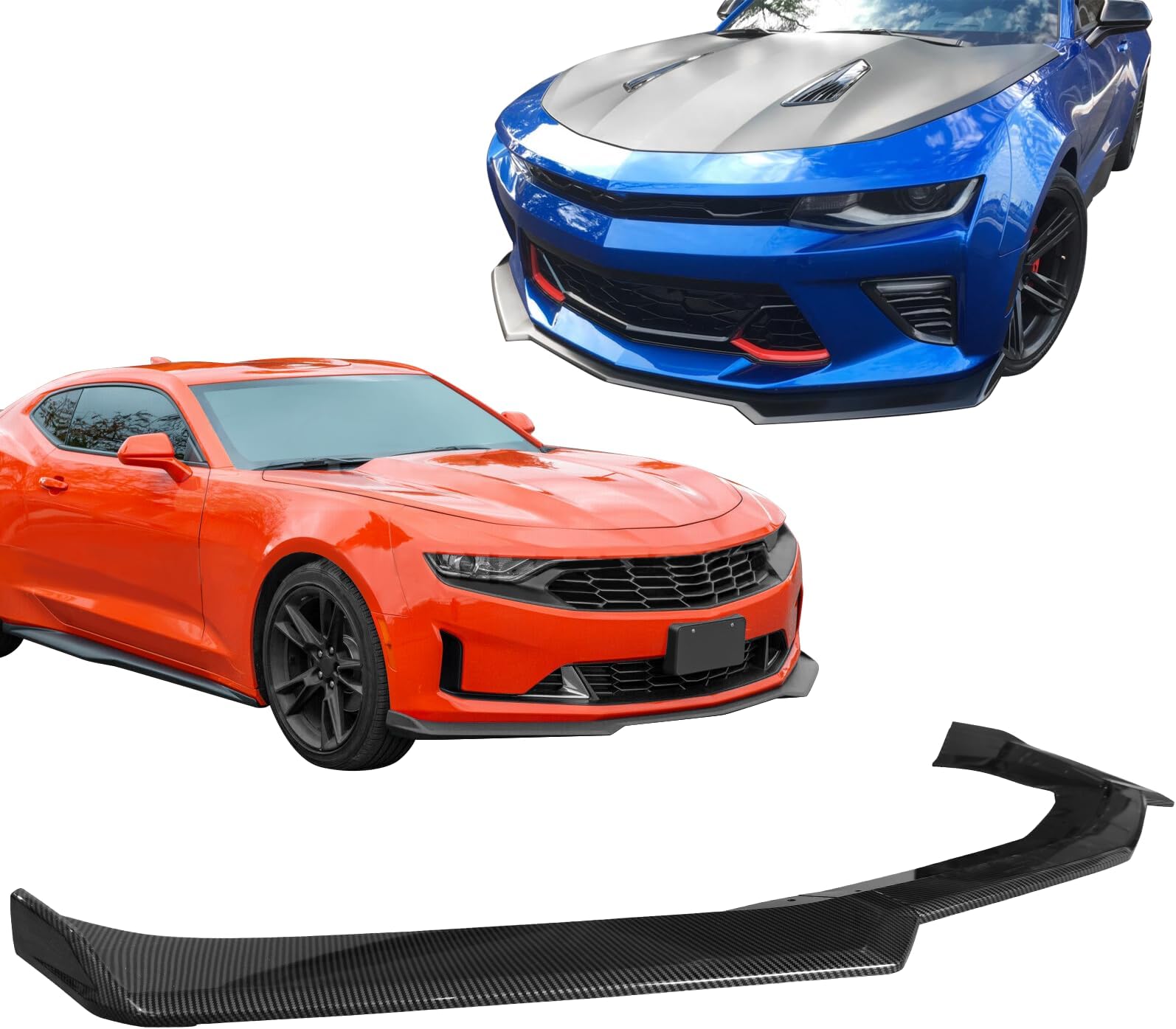 IKON MOTORSPORTS, Front Bumper Lip Compatible with 2016-2023 Chevrolet Camaro, 1LE Style Carbon Fiber Print Front Lip Finisher Under Chin Spoiler