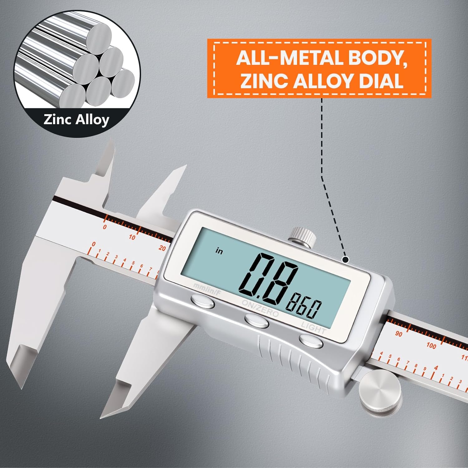 HARDELL Digital Caliper, Rechargeable Caliper Measuring Tool with Backlight LCD Screen, All Metal Calipers, Auto-Off Digital Micrometer, Inch/MM/Fraction for Household/3D-Printing-Rechargeable 6 Inch - Image 4