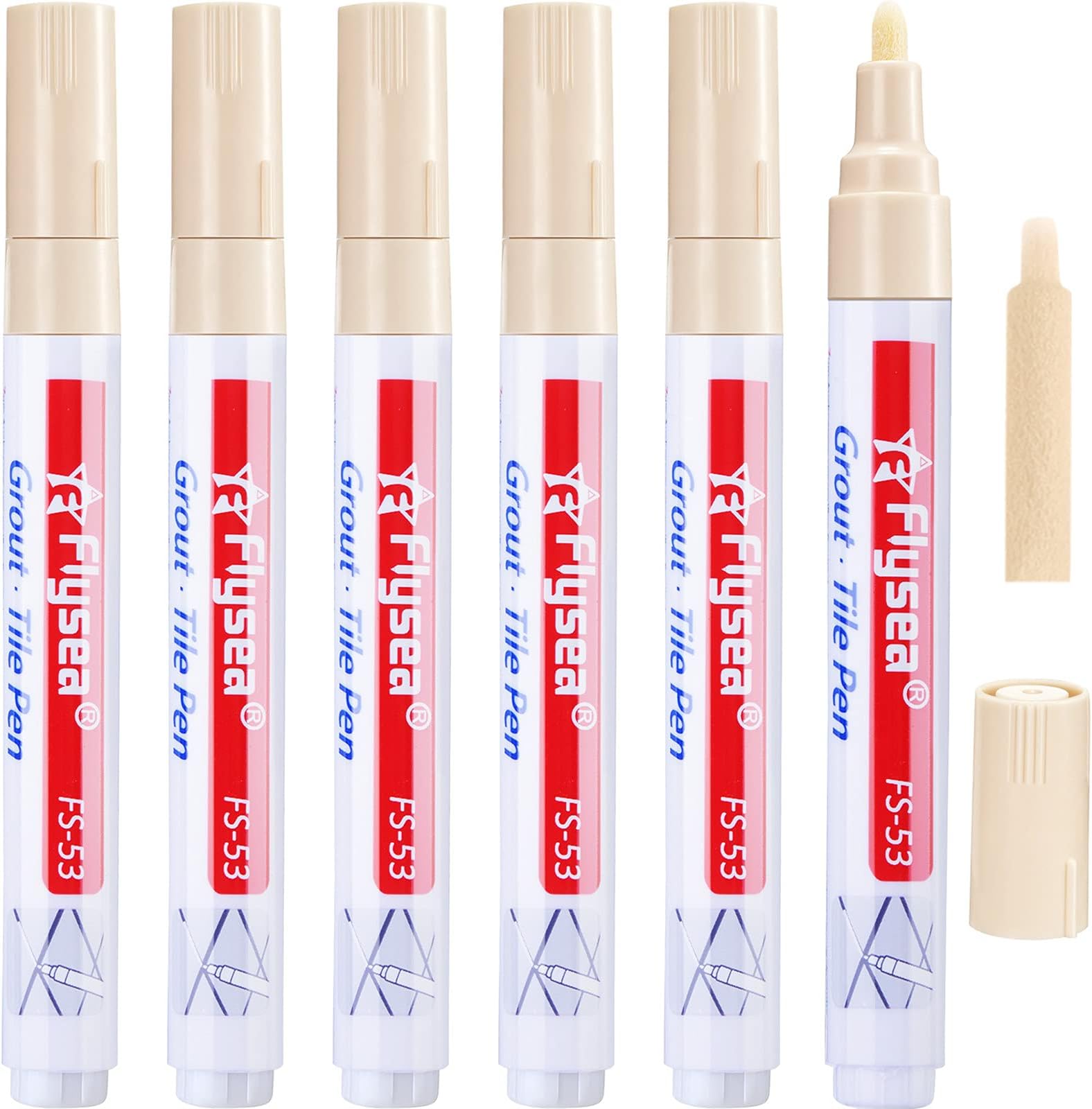 6 Pieces Tile Pen Wall Grout Restorer Pen Repair Marker Grout Filler Pen for Restoring Tile Wall Floor Bathrooms and Kitchen(Beige)