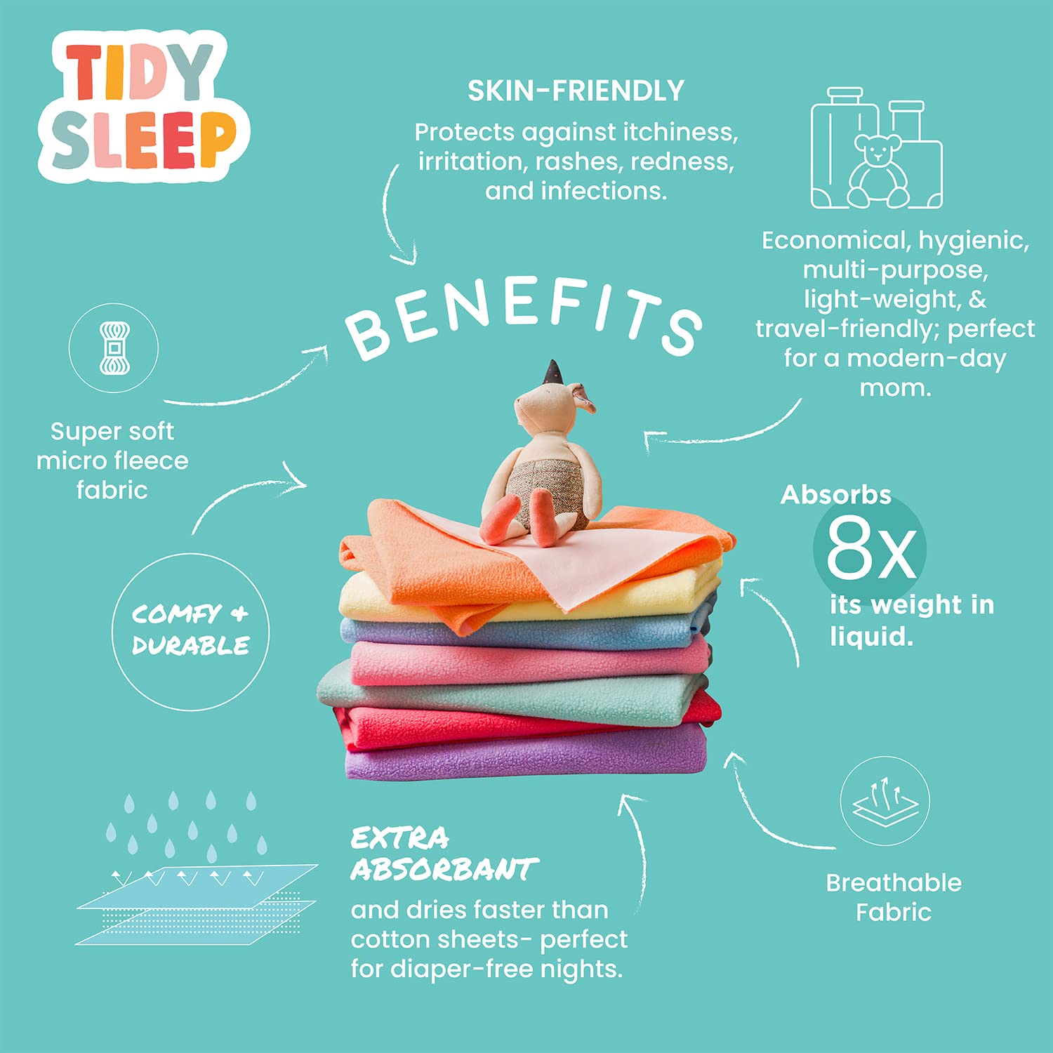 Tidy Sleep Instadry Anti-Piling Fleece Extra Absorbent Quick Dry Sheet for New Born Babies, Cotton Bed Protector Mattress Pack of 2 Pink-Red Medium (100x70) cm 3