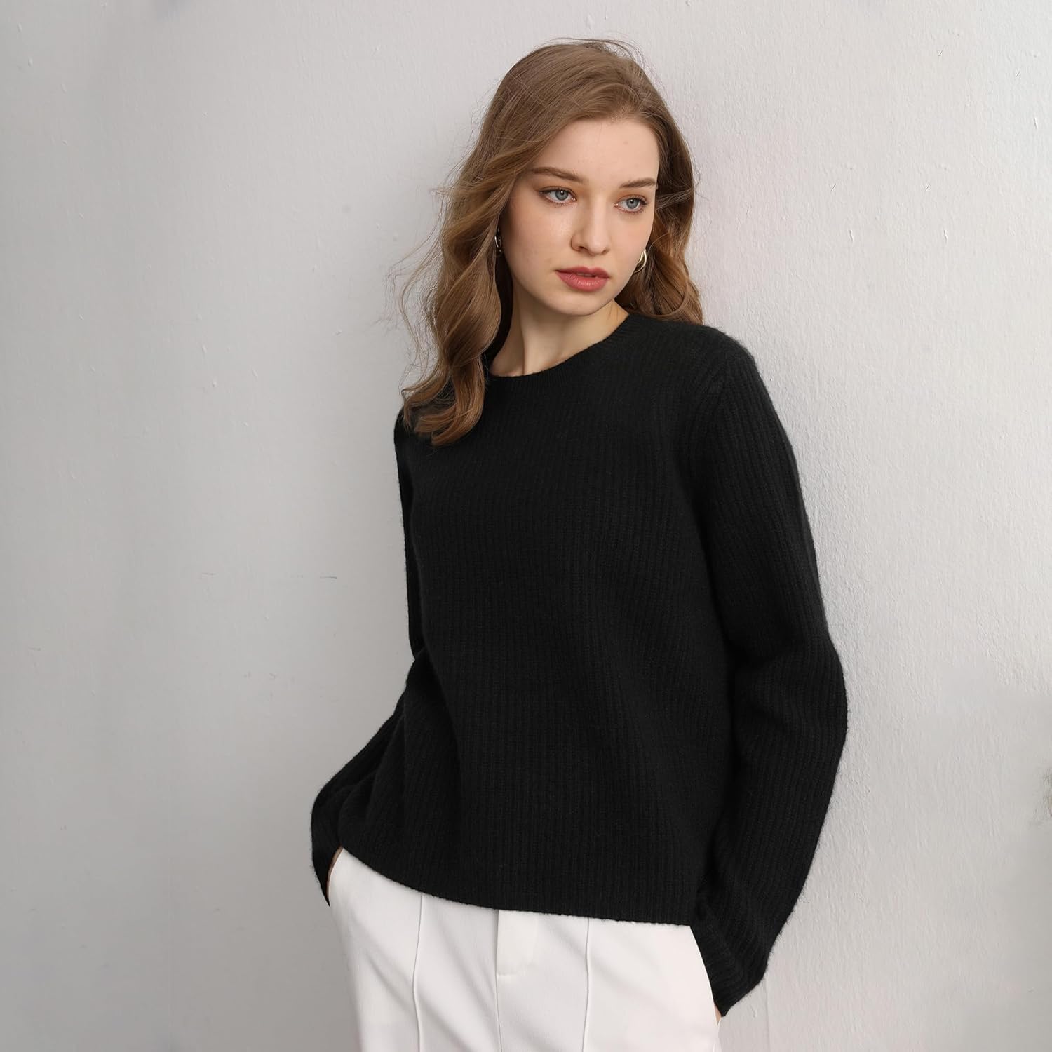 GreenMount Cashmere Sweaters for Women Essential Crewneck Ribbed Long Sleeve Pullover Sweater - Image 3