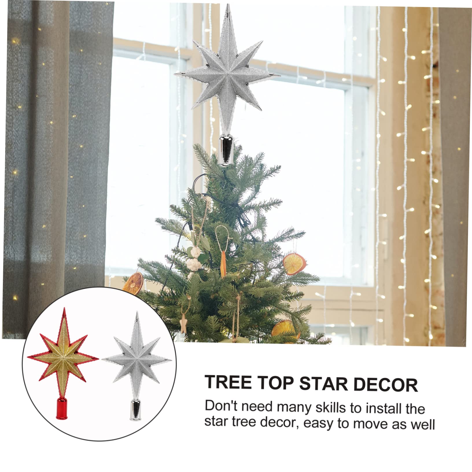 2 Sätze Dreidimensionaler Achteckiger Stern Christbaumspitzen Im Freien Weihnachtsbaum Dekorationen Weihnachtsschneeflockenfenster Künstlich Flitter Weihnachten Rot PVC 2 Stück * 2