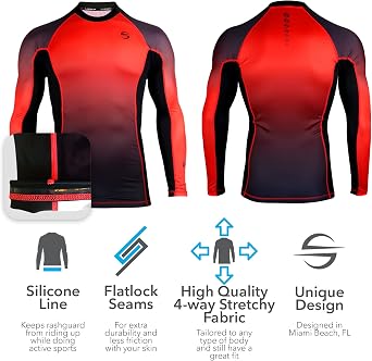UPF 50+ Rash Guard for Men Long Sleeve Swim Surf Shirt - Tight Fit UV Rashguard