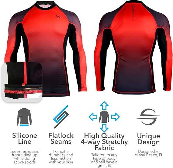 UPF 50+ Rash Guard for Men Long Sleeve Swim Surf Shirt - Tight Fit UV Rashguard