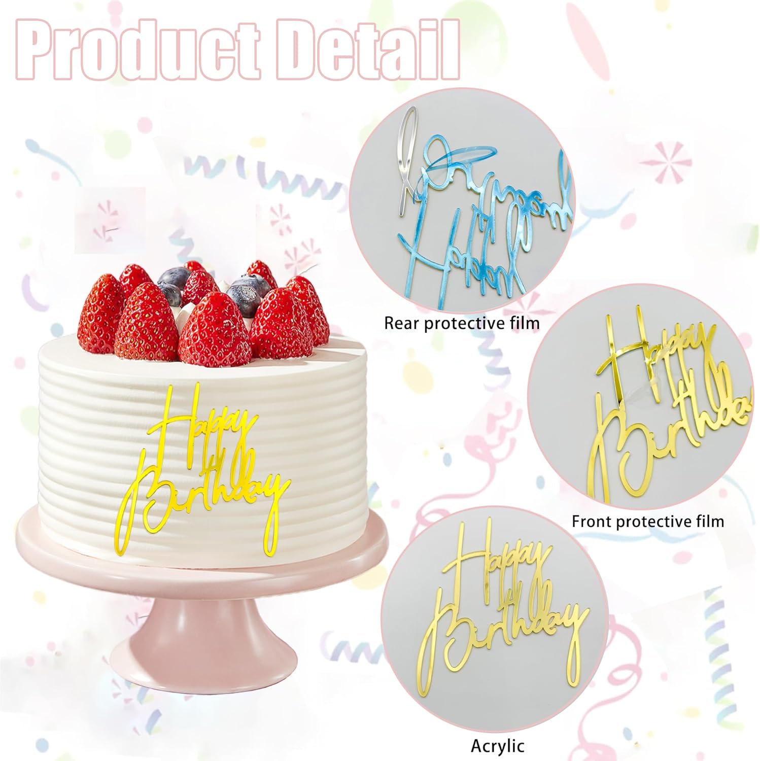 6 Pcs Happy Birthday Cake Topper, Gold Acrylic Cake Topper Mirror Glitter Cake Topper Suitable for Adult or Children Birthday Party Decorations (Style 3)