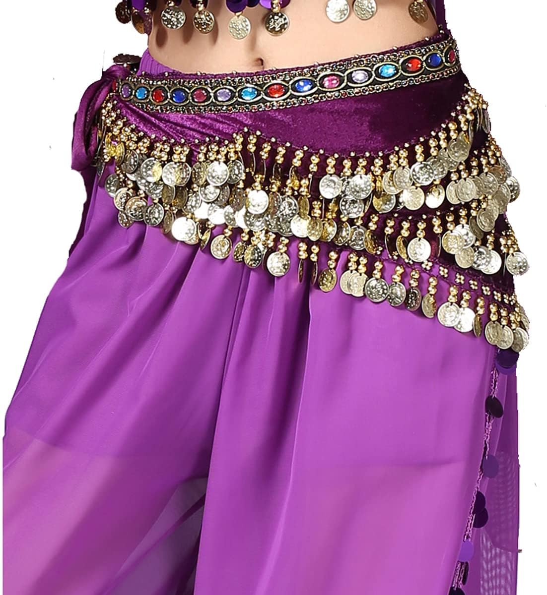 Women Belly Dance Hip Scarf with Coins - Image 3