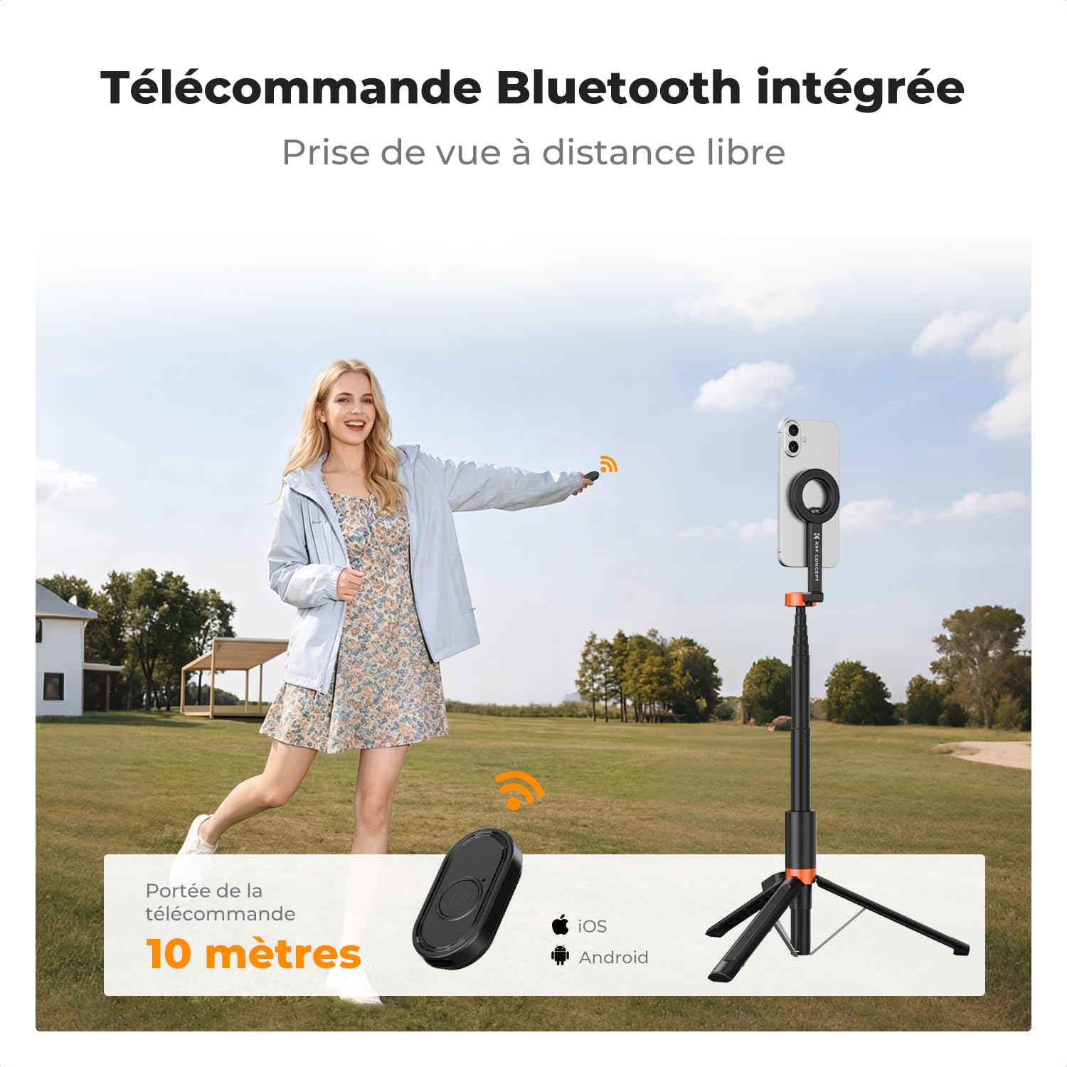 K&F CONCEPT 180cm Trépied Mag-Safe Léger, Perche Selfie Extensible Portable | Double Aimant, Trépied Vlog Aluminium à Réglage 3 Axes Compatible iPhone 17 16 15 14 13 12 Pro/Max