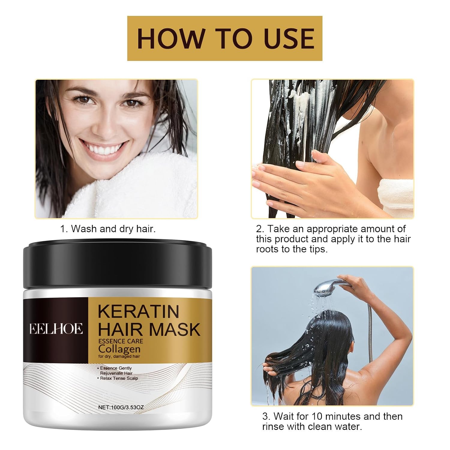 Collagen Hair Treatment Deep Repair for Dry Damaged Hair All Hair Types 3.53 oz, Essence Care with Hydrolyzed Keratin