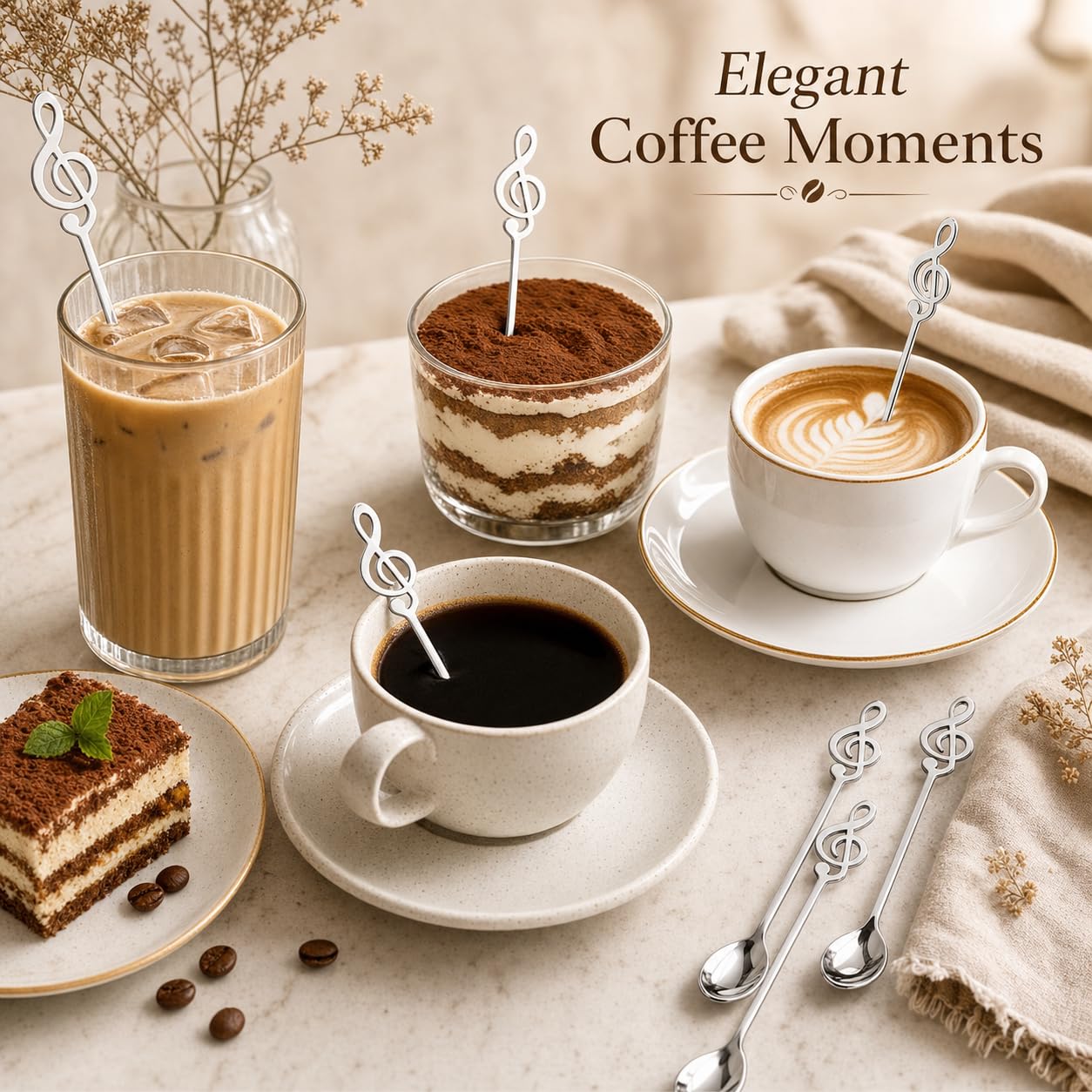 MIVIDE 16 Pezzi Cucchiaini da Caffè Note Musicali, Cucchiai da Dessert in Acciaio Inox, Cucchiaini Decorazione per Musicisti, Caffè, Tè, Dessert (Argento)