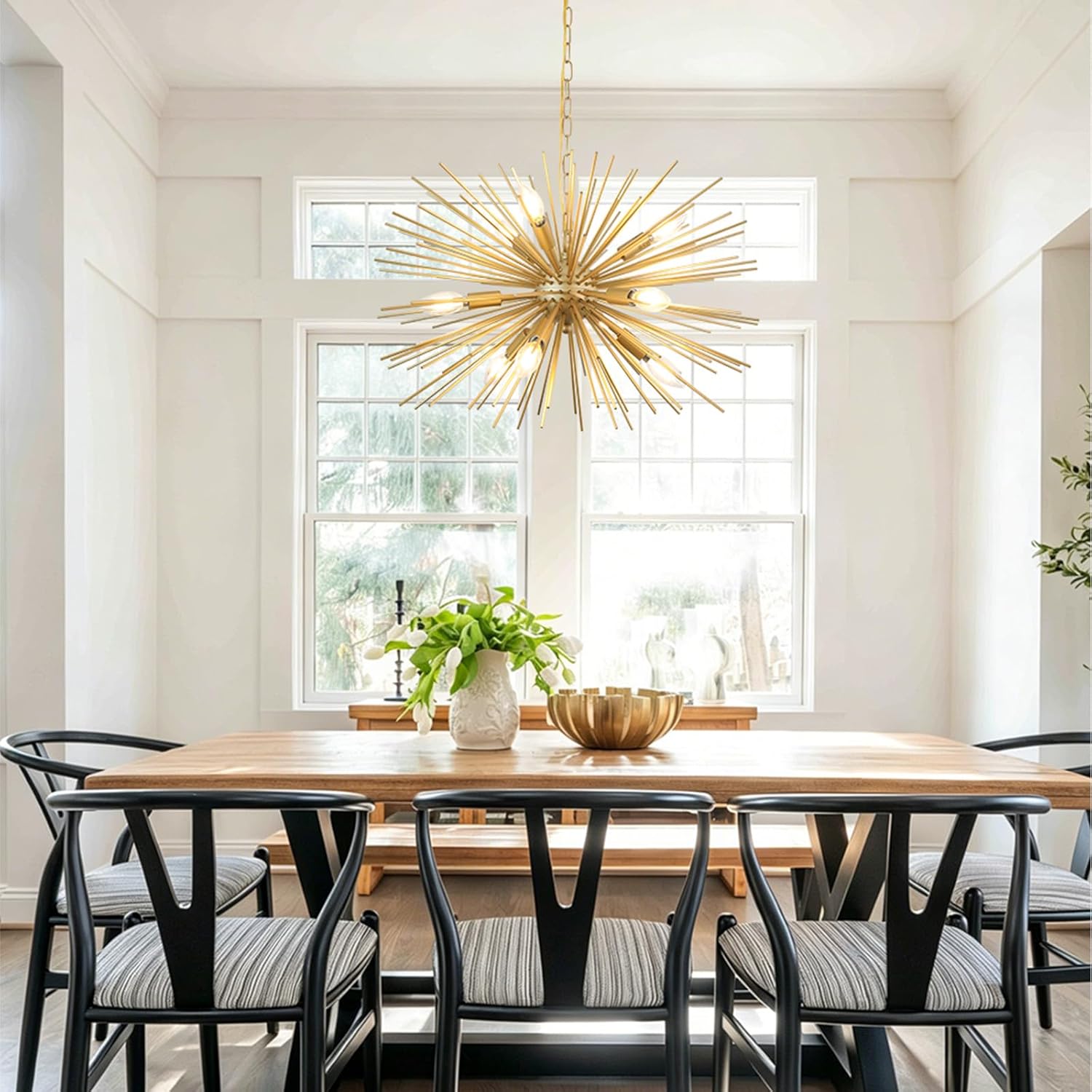 24" Modern Golden Sputnik Chandelier 9-Lights Mid-Century Modern Luxury Starburst Chandelier Gold Solid Metal Satellite Sputnik Chandeliers for Dining Room, Kitchen, Bedroom, Living Room