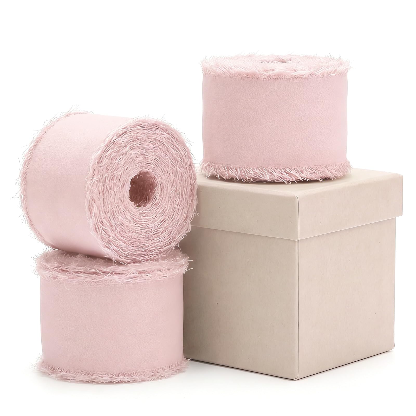 Chiffon Silky Ribbon 3 Rolls 1.5" x 21Yd Pink, Ribbons Handmade Fringe for Wedding Invitation, Bridal Bouquet, Christmas Decoration, Gift Wrapping, Bow Making
