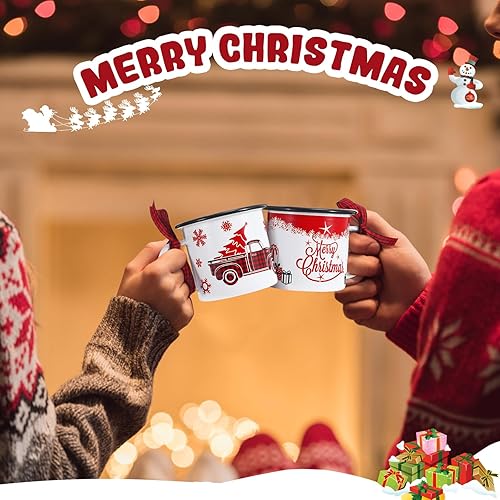 Miniatura 6 de Sliner 12 tazas de café de Navidad con cinta a cuadros de 8.5 onzas, taza de Navidad con borde negro a granel para regalo de Navidad, centros de