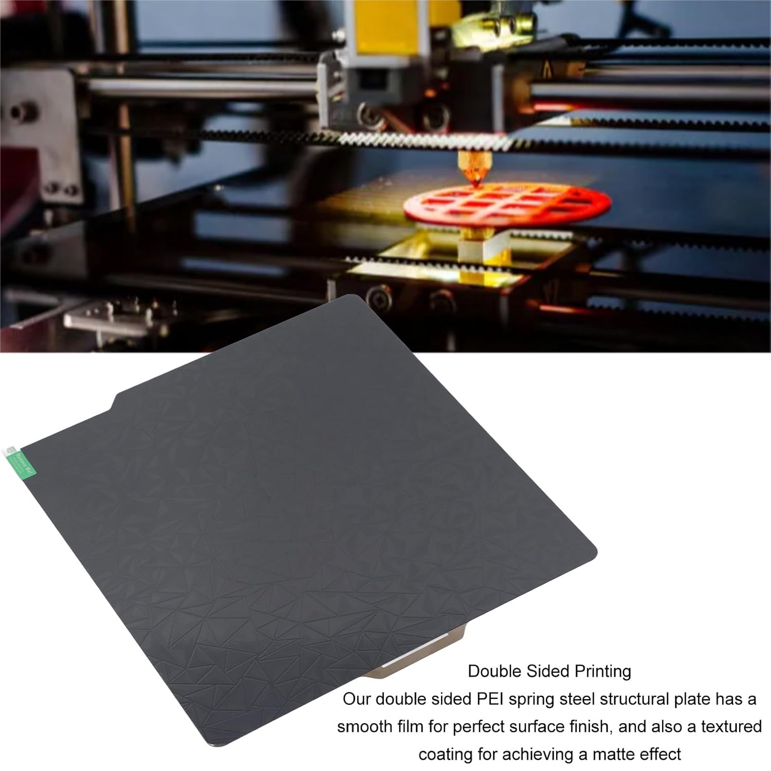 Image showing the build plate on a printer bed during printing