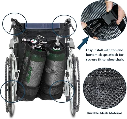 Miniatura 3 de Bolsa cilíndrica de oxígeno doble para silla de ruedas, soporte de tanque O2 portátil, mochila portador para botellas de cilindros E y D